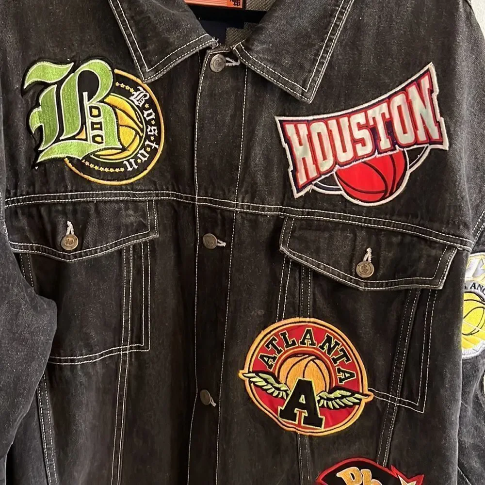 Men’s Regal Wear 2XL Vintage NBA Basketball black denim jean jacket ~ RARE!